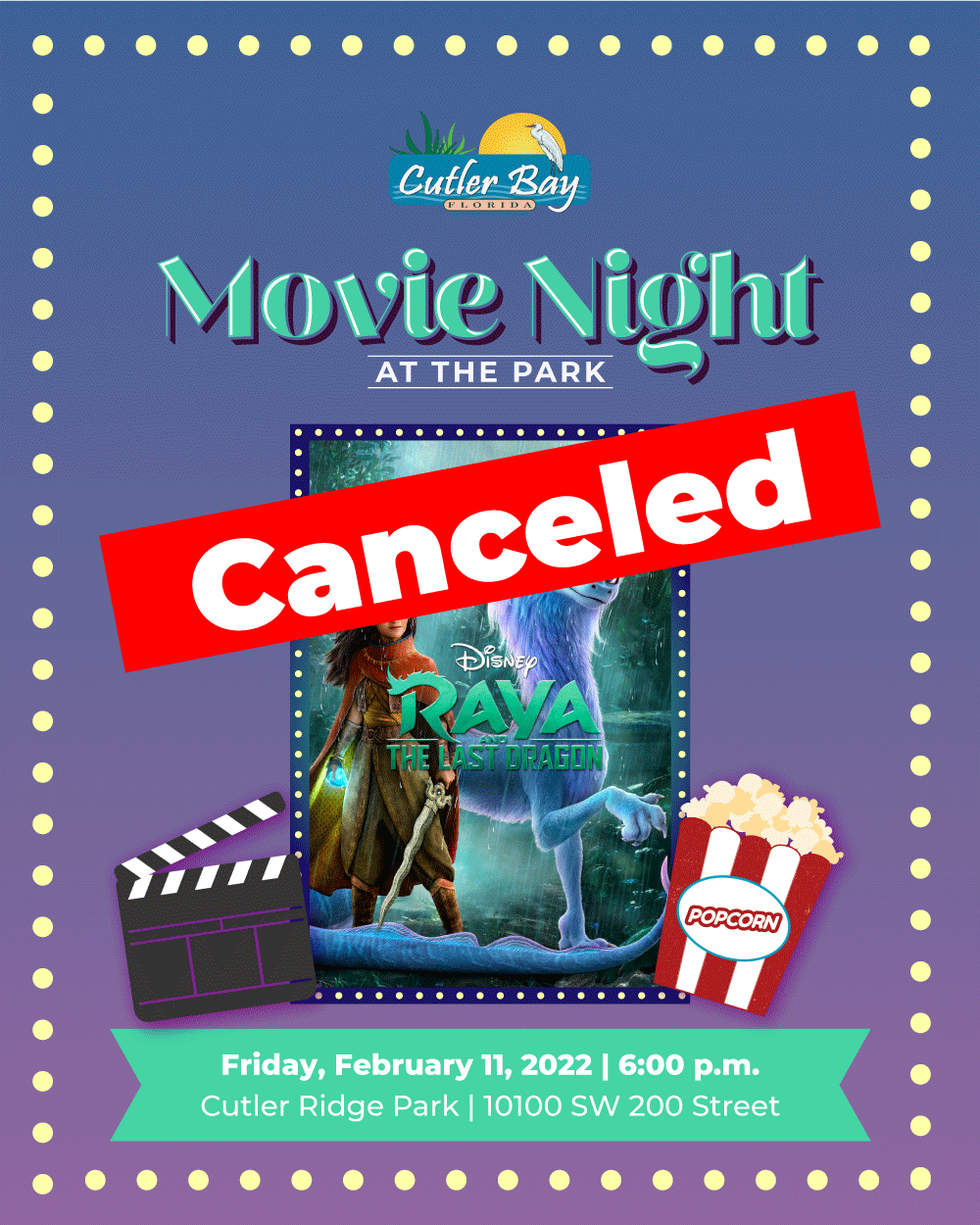 CANCELED: Movie Night at the Park | Town of Cutler Bay Florida